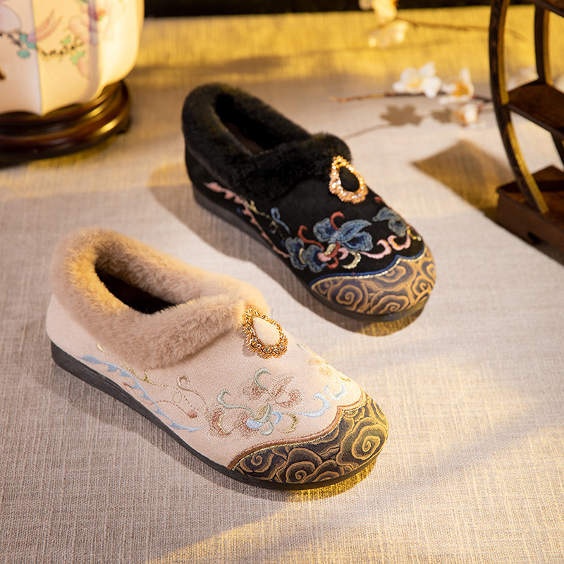 Ženske vintage platnene cipele s cvjetnom vezom, slip-on, ravni potplat