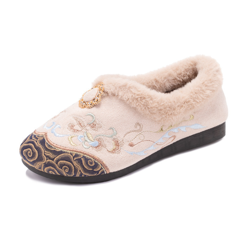 Ženske vintage platnene cipele s cvjetnom vezom, slip-on, ravni potplat
