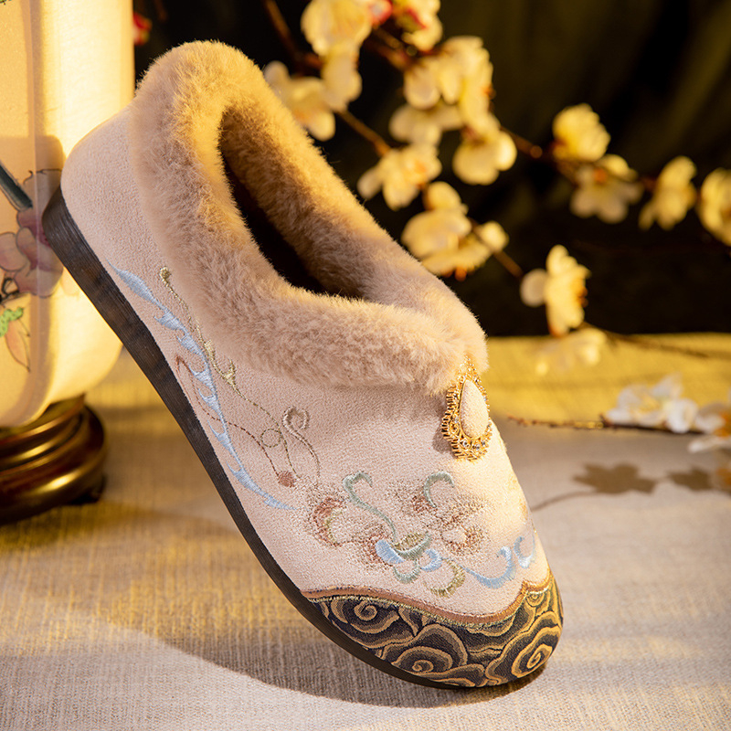 Ženske vintage platnene cipele s cvjetnom vezom, slip-on, ravni potplat