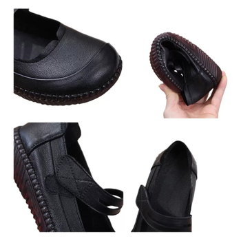 Ženske cipele od prave kože, s niskim vampom i okruglom prstom, ploska potplat, protuklizne, lagane i udobne za svakodnevnu upotrebu, s Velcro zatvaranjem, za proljeće i jesen – sve sezone.