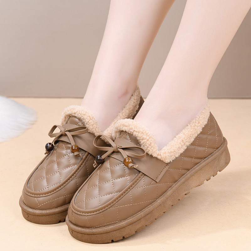 Zimske ženske pamučne cipele, stil starog Pekinga, s flis podstavom, debela mekana potplata, slip-on loaferi, jednobojne