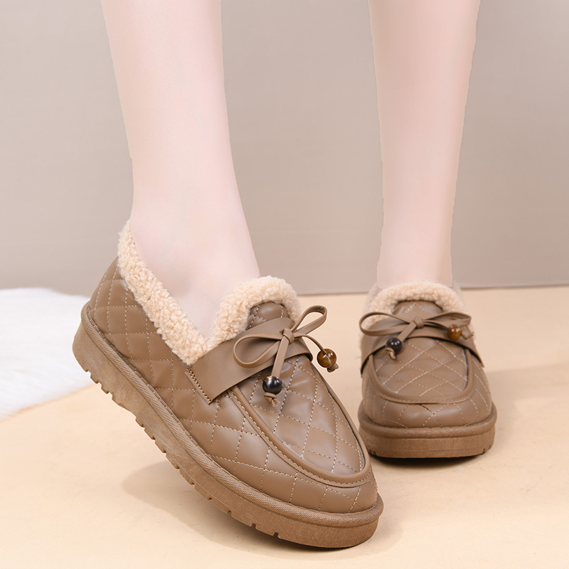 Zimske ženske pamučne cipele, stil starog Pekinga, s flis podstavom, debela mekana potplata, slip-on loaferi, jednobojne