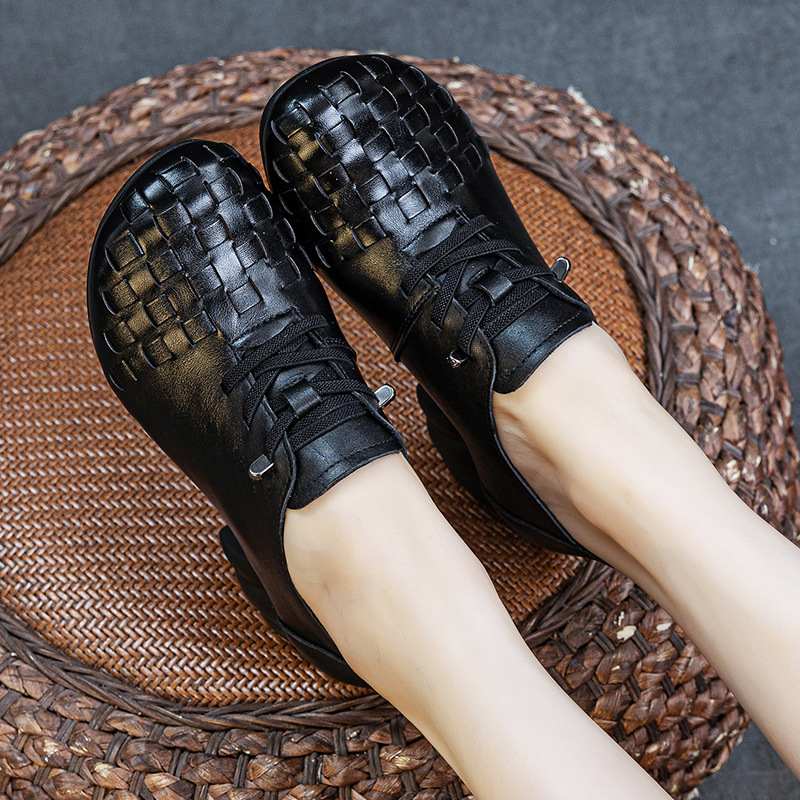 Ženske slip-on cipele s debelim petom, mekanom potplatom, koža prvog sloja, retro ručna izrada