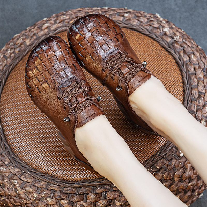 Ženske slip-on cipele s debelim petom, mekanom potplatom, koža prvog sloja, retro ručna izrada
