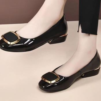 Ženske slip-on loaferice s niskom blok petom, kvadratna kopča, meka koža i potplat, svakodnevna obuća
