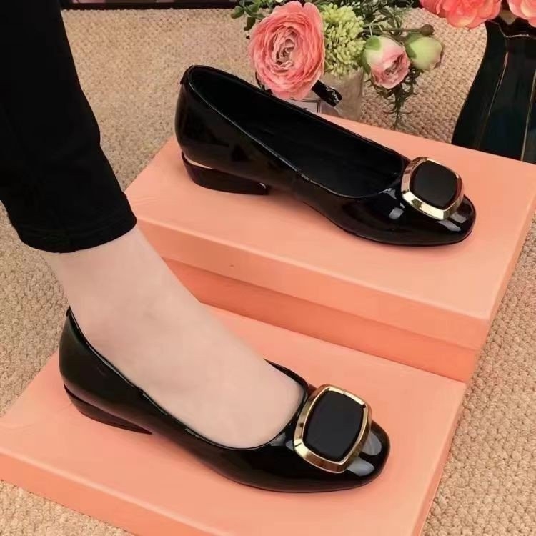 Ženske slip-on loaferice s niskom blok petom, kvadratna kopča, meka koža i potplat, svakodnevna obuća