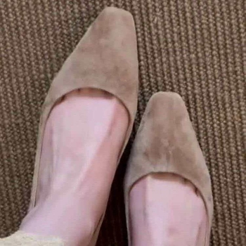Ženske cipele od brušenog materijala (suede), smeđkasto-kava boja, srednji blok potpetica, kvadratni vrh, retro stil, slip-on