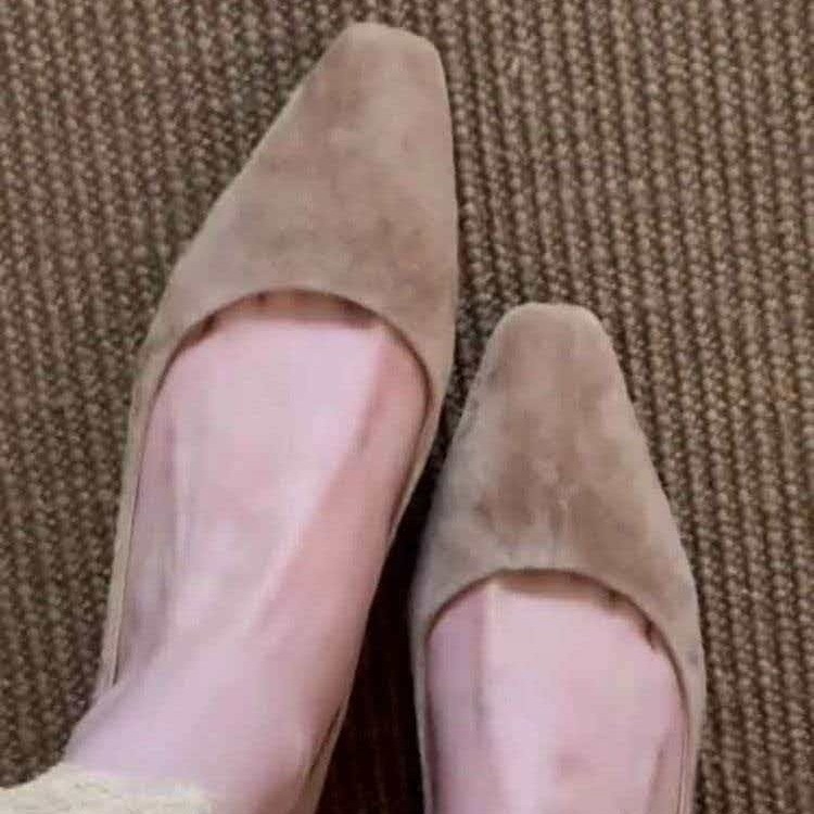 Ženske cipele od brušenog materijala (suede), smeđkasto-kava boja, srednji blok potpetica, kvadratni vrh, retro stil, slip-on