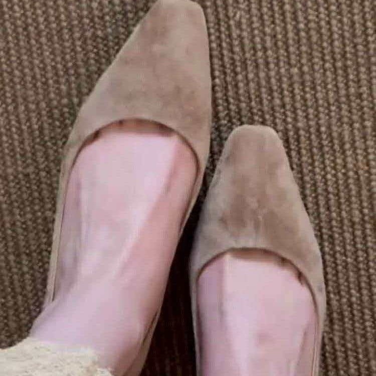 Ženske cipele od brušenog materijala (suede), smeđkasto-kava boja, srednji blok potpetica, kvadratni vrh, retro stil, slip-on