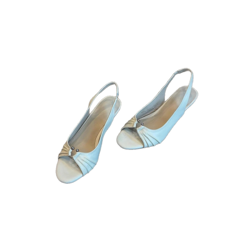 Овча кожа версия: френски стил високи токове с плисирани разкроени отвори, задна презрамка, метално копче, открит пръст