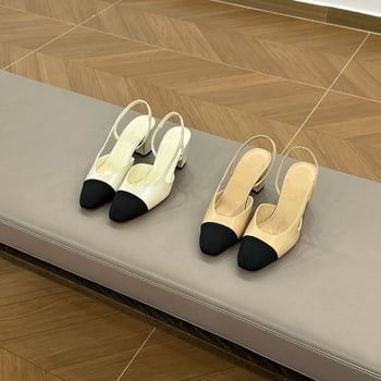 Ženske kožne sandale s zatvorenim prstom i color-block gornjim dijelom, francuski stil, blok petom