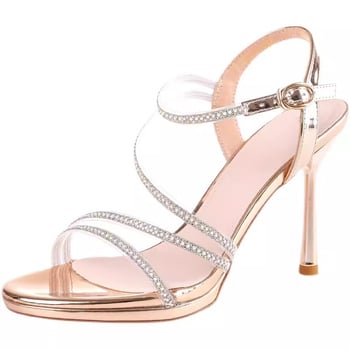 Корейски стил секси сандали с кристали, тънък ток и една каишка