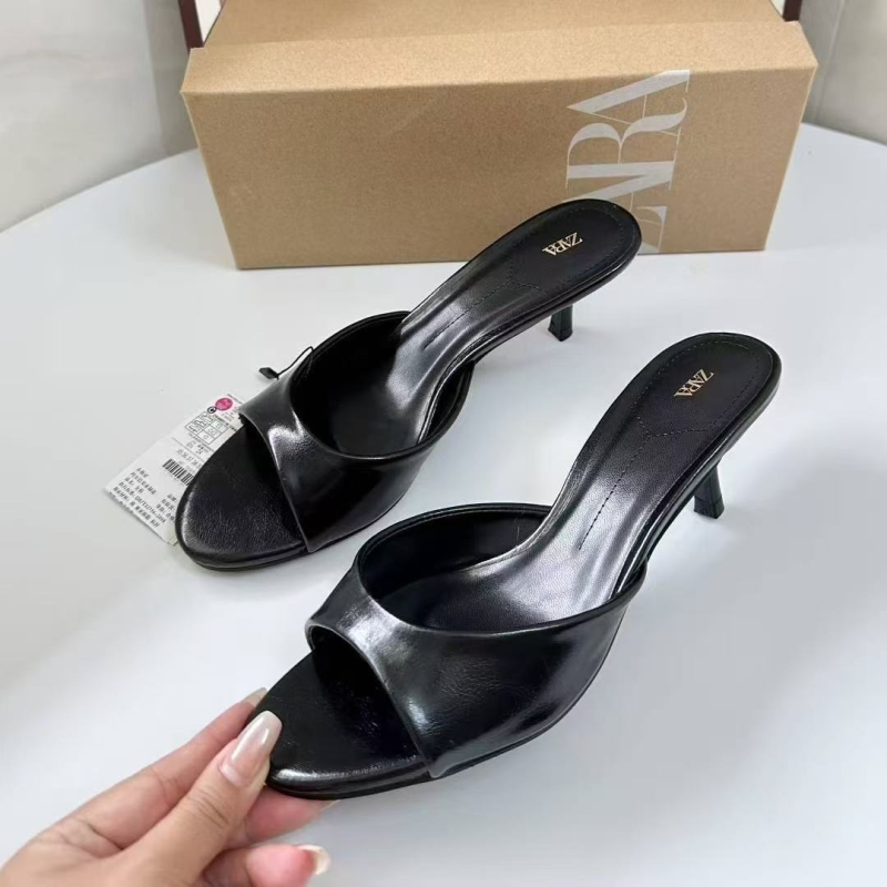ZA2025 Ljeto: Sandale na visokim petama u zapadno-američkom stilu, s otvorenim prstom i jednim remenom, bez stražnjeg dijela