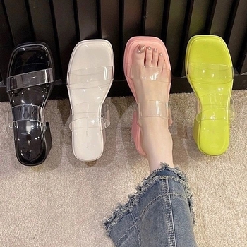 Ženske ljetne prozirne sandale s jednim remenom, debeli potpet 6–8 cm, korejskog stila.