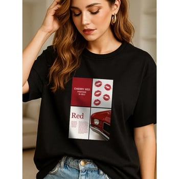 Ins-inspired 100% памук T-shirt с къс ръкав, геометричен принт, свободна кройка, летен ежедневен топ