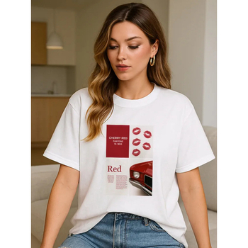 Ins-inspired 100% памук T-shirt с къс ръкав, геометричен принт, свободна кройка, летен ежедневен топ
