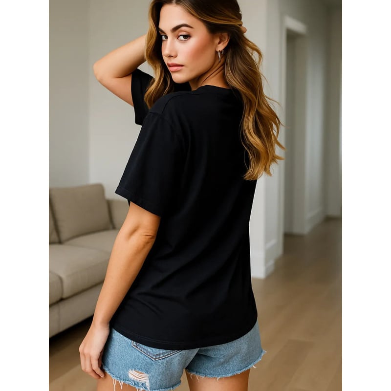 Ins-inspired 100% памук T-shirt с къс ръкав, геометричен принт, свободна кройка, летен ежедневен топ