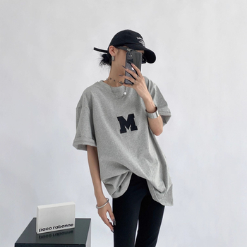 Ženski pamukasti T-shirt s natpisom slovima, američki chic stil, širok kroj, ljeto