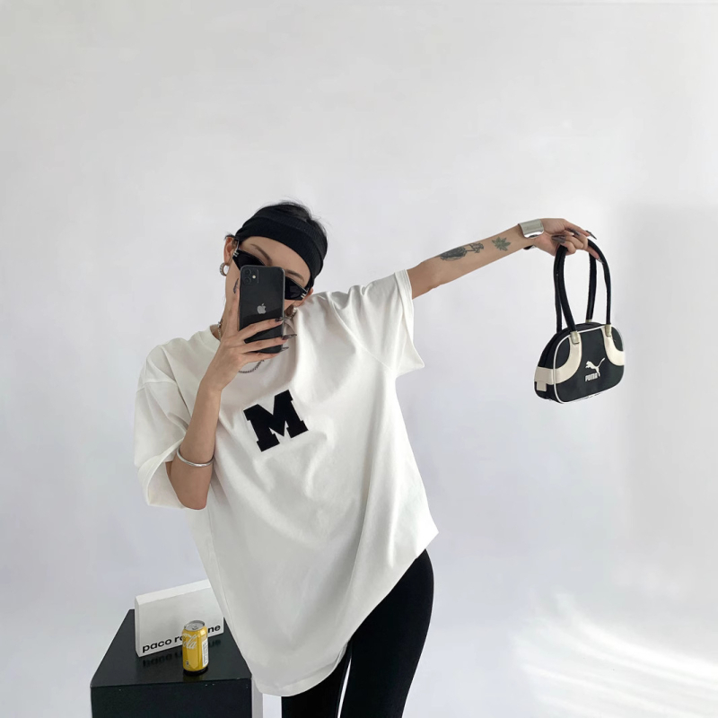 Ženski pamukasti T-shirt s natpisom slovima, američki chic stil, širok kroj, ljeto