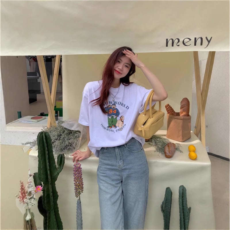 Ženski T-shirt s kratkim rukavima u Hong Kong stilu retro chic, đumbir-žuta, labav kroj, korejski stil