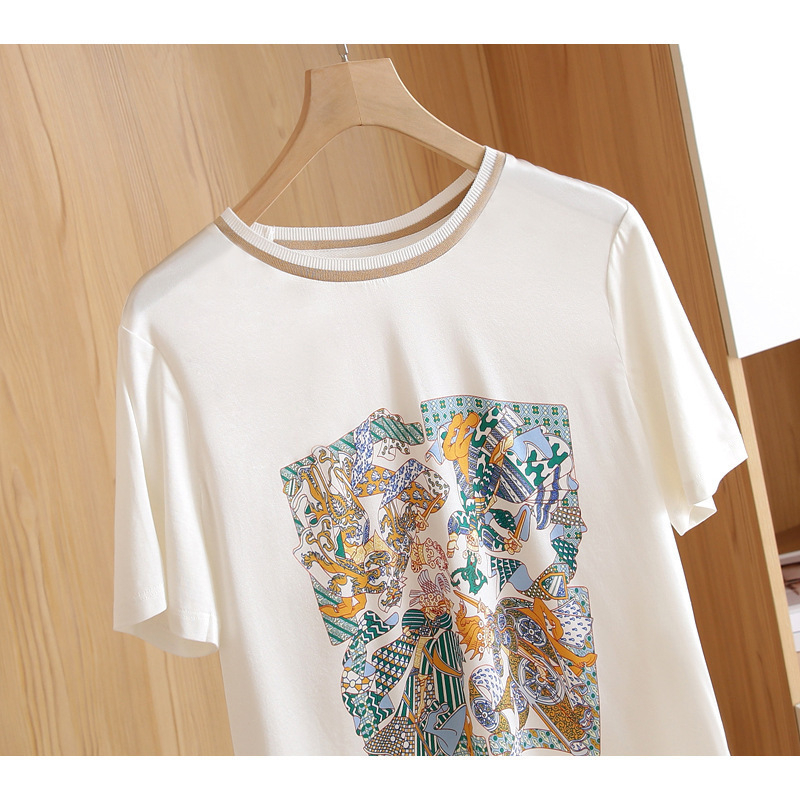Ženski tiskani T-shirt s kratkim rukavima, okrugli izrez, opušten kroj, ljeto, poliester