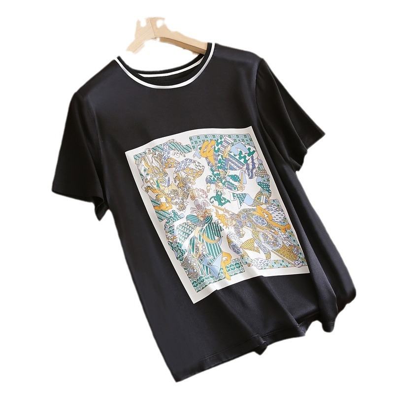 Ženski tiskani T-shirt s kratkim rukavima, okrugli izrez, opušten kroj, ljeto, poliester