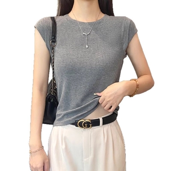Ženska majica s okruglim izrezom i kratkim rukavima – ljeto 2025, elegantan uski kroj, cropped top