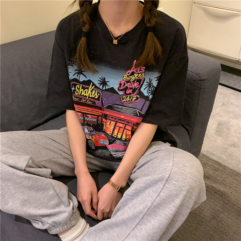 Ženski široki ljetni T-shirt s korejskim retro printom, kratkim rukavima, 2025 proljeće-ljeto, plus veličina