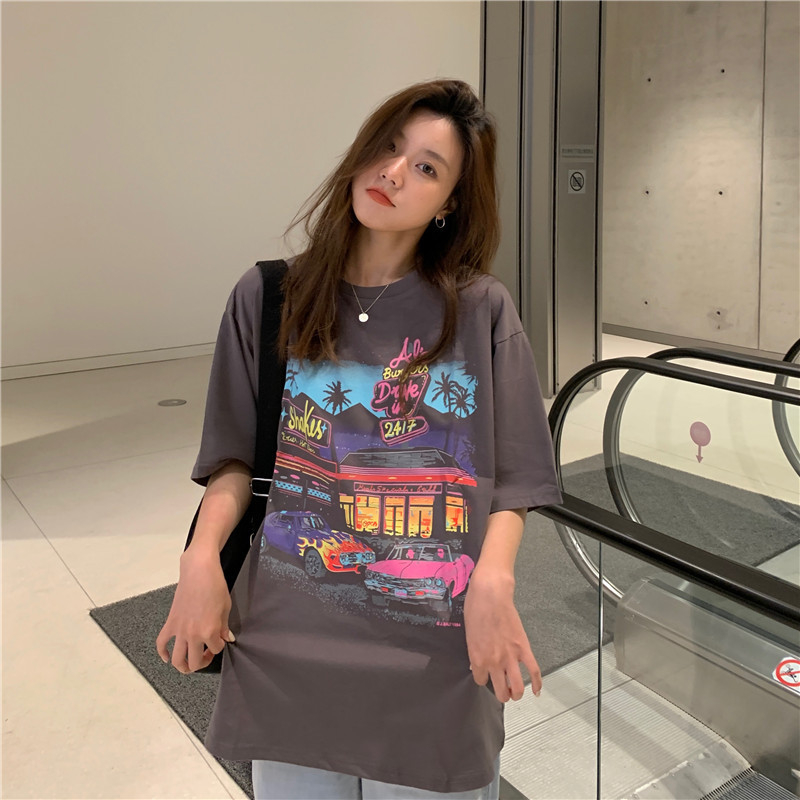 Ženski široki ljetni T-shirt s korejskim retro printom, kratkim rukavima, 2025 proljeće-ljeto, plus veličina