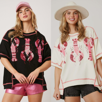 Poliesterski T-shirt s omarskim motivom i šljokicama, kratkih rukava, slobodan kroj, okrugli izrez, ljeto 2024, japansko-korejski ležerni stil
