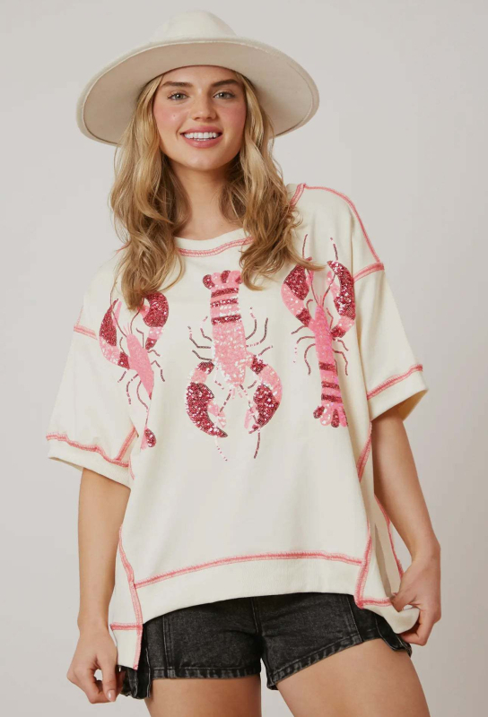 Poliesterski T-shirt s omarskim motivom i šljokicama, kratkih rukava, slobodan kroj, okrugli izrez, ljeto 2024, japansko-korejski ležerni stil