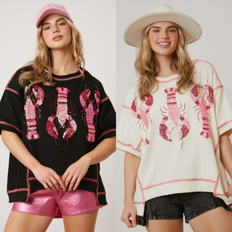 Poliesterski T-shirt s omarskim motivom i šljokicama, kratkih rukava, slobodan kroj, okrugli izrez, ljeto 2024, japansko-korejski ležerni stil