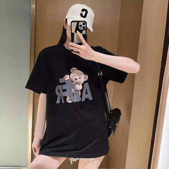 2024 ljetni ženski T-shirt s kratkim rukavima, korejski stil, široki kroj, Harajuku inspiriran, chic Hong Kong stil, okrugli izrez, udoban pulover