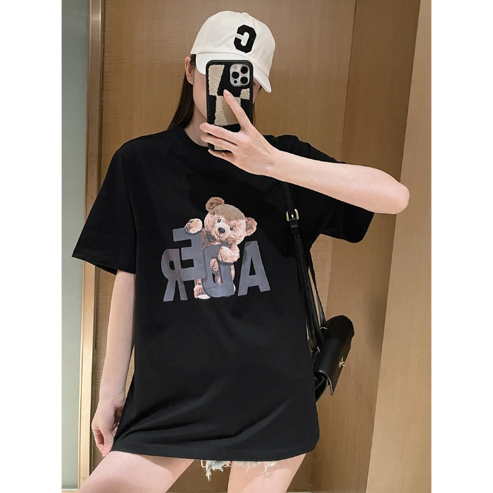 2024 ljetni ženski T-shirt s kratkim rukavima, korejski stil, široki kroj, Harajuku inspiriran, chic Hong Kong stil, okrugli izrez, udoban pulover