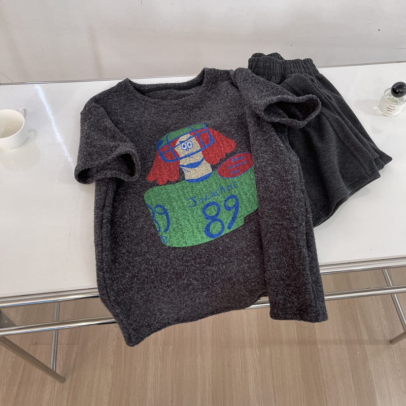 Ženski T‑shirt s kratkim rukavima s printom crtića, unutarnji flis, korejski stil, udoban kroj, proljeće 2025.