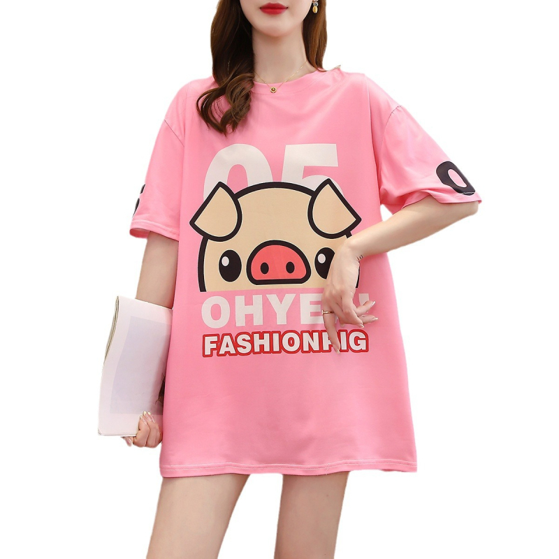 Ženski T-shirt s kratkim rukavima, print karikature, okrugli izrez, ležerni kroj, ljetni casual top, mješavina poliester-spandeks