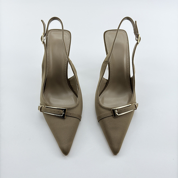 Френски стил дамски обувки без гръб с заострен нос, тънки токчета 6-8 cm, закопчаване с катарама