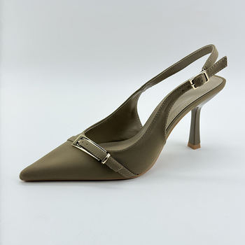 Френски стил дамски обувки без гръб с заострен нос, тънки токчета 6-8 cm, закопчаване с катарама