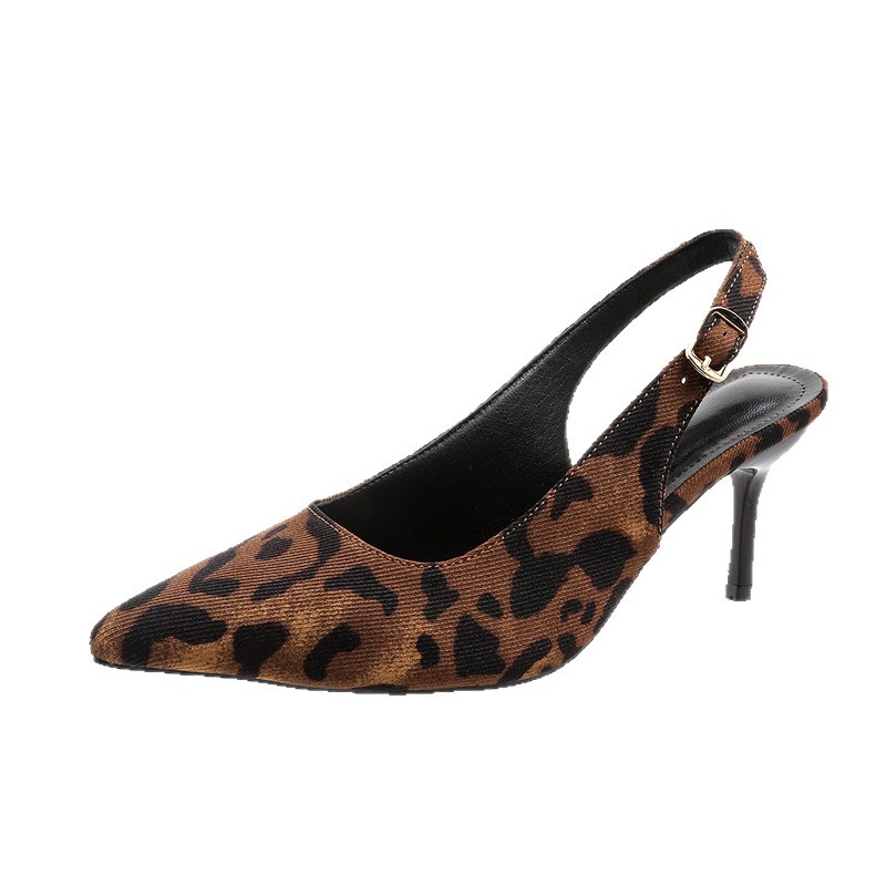Sandale s leopard uzorkom u francuskom stilu, špičati nos, tanak potpetica 6–8 cm, model 2025