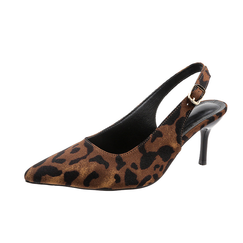 Sandale s leopard uzorkom u francuskom stilu, špičati nos, tanak potpetica 6–8 cm, model 2025