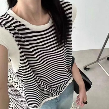 Xinyu prugasta majica kratkih rukava, korejskog stila, uski kroj, butik top