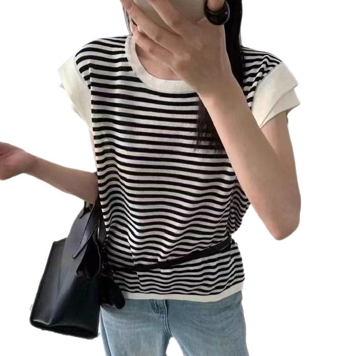 Xinyu prugasta majica kratkih rukava, korejskog stila, uski kroj, butik top