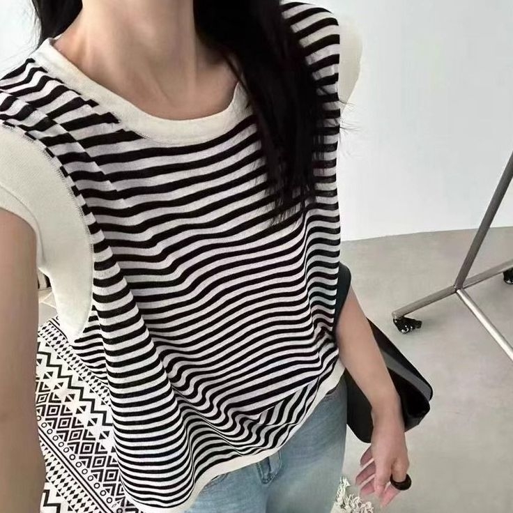 Xinyu prugasta majica kratkih rukava, korejskog stila, uski kroj, butik top
