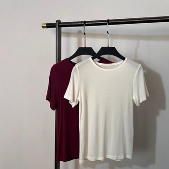 Ženski T-shirt od Tencel Lyocell lana, retro, kratki rukavi, uski kroj, okrugli izrez