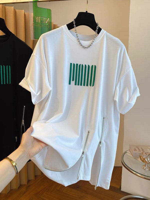 2026 ljeto, oversize ženski T-shirt s kratkim rukavima, zatvarač na donjem rubu i otvor, opuštena silueta, dojam luksuza