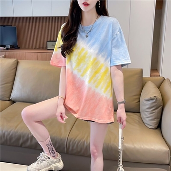 Ženski T-shirt s kratkim rukavima u dizajnu color-block, inspiriran Instagramom, slobodan kroj, sladak nišni stil