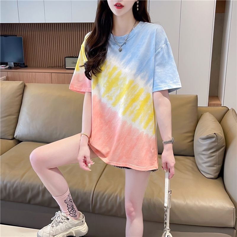 Ženski T-shirt s kratkim rukavima u dizajnu color-block, inspiriran Instagramom, slobodan kroj, sladak nišni stil