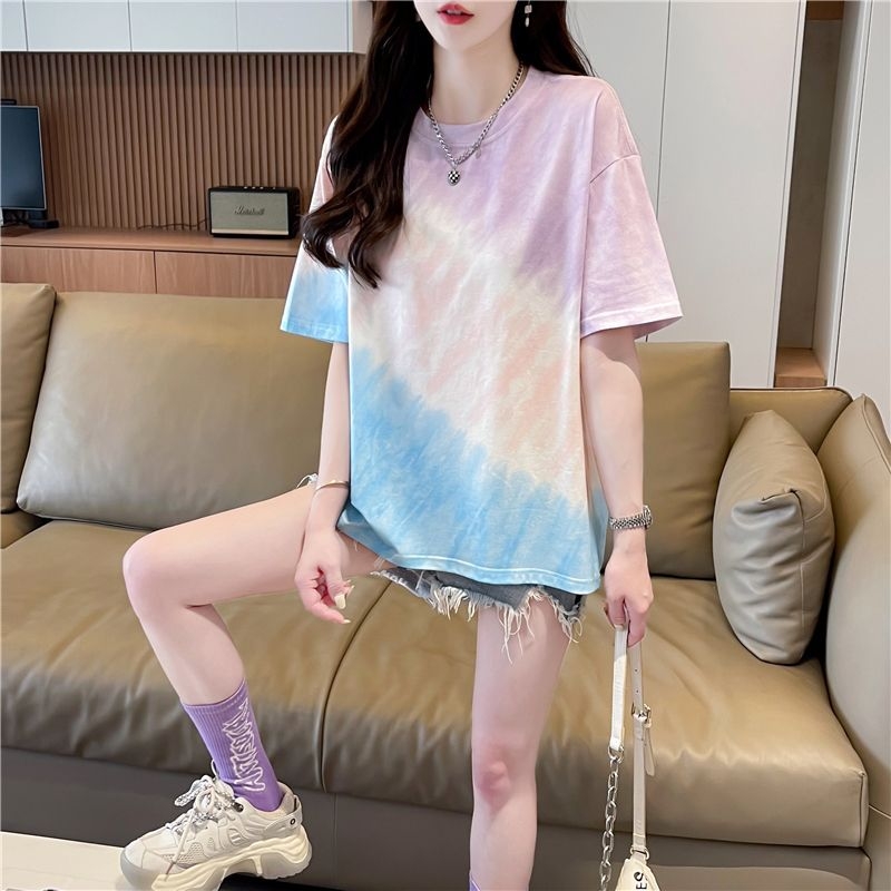 Ženski T-shirt s kratkim rukavima u dizajnu color-block, inspiriran Instagramom, slobodan kroj, sladak nišni stil