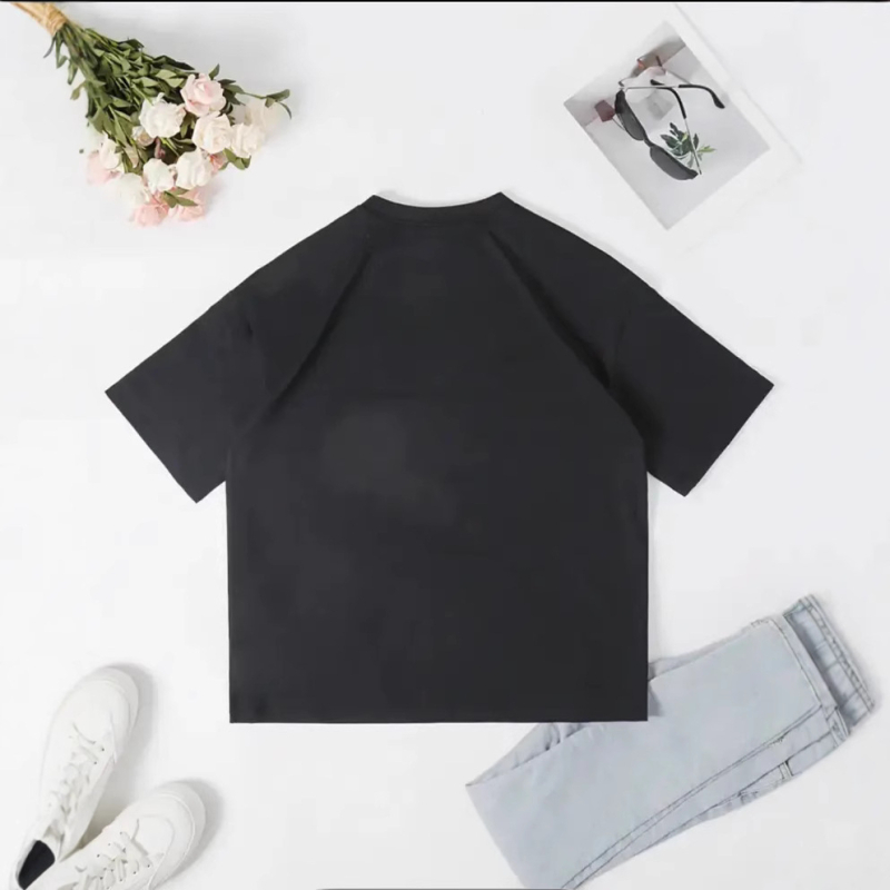 Ženski T-shirt s kratkim rukavima od 100% pamuka, široka silueta, okrugli izrez, 3D otisak, svjež i sladak stil, ljeto 2025