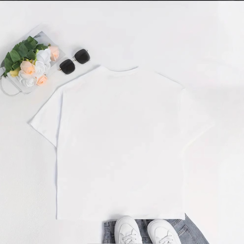 Ženski T-shirt s kratkim rukavima od 100% pamuka, široka silueta, okrugli izrez, 3D otisak, svjež i sladak stil, ljeto 2025